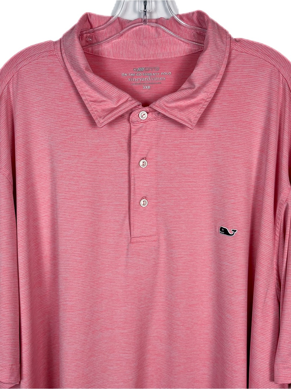 Vineyard Vines On-The-Go Sankaty Polo 3XB Pink Stripe Classic Fit Whale Golf